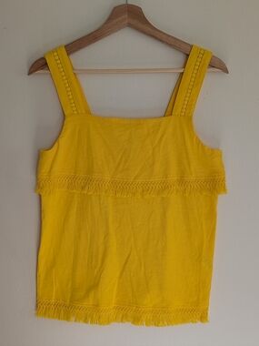 J. Crew Bright Yellow Fringe Square-Neck Tank